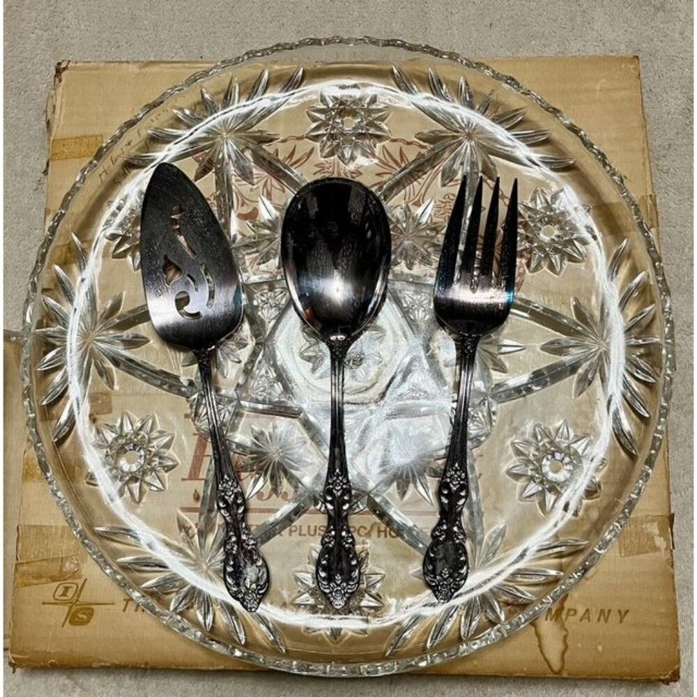 Vintage Rogers Silverplate Buffet Set with Pressed Glass Platter – Original Box